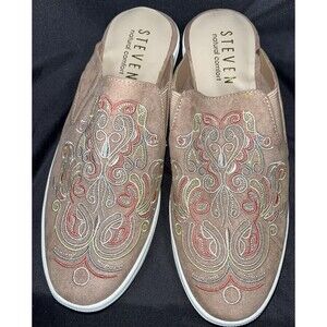 Steven By Steve Madden Natural Comfort Lora Embroidered Slip On Shoes Women Sz 8